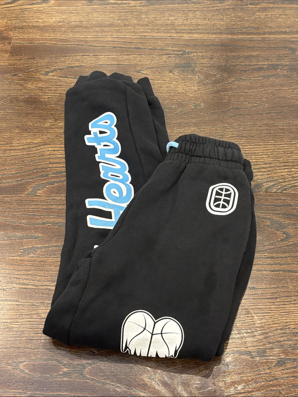 Overtime Boys Black Sweatpants with Light Blue Script Size Medium